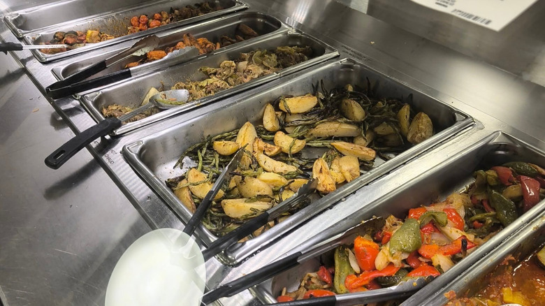 Whole Foods hot bar with potatoes and mixed vegtables