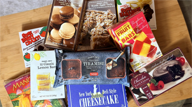 Various Trader Joe's frozen desserts on a table