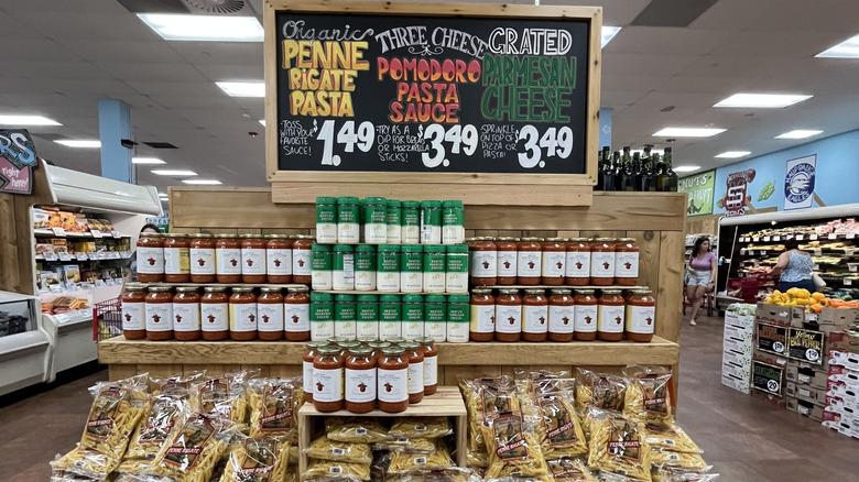 aisle of pasta items at Trader Joes