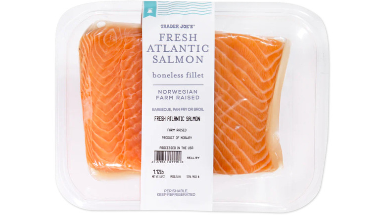 A package of Trader Joe's Fresh Atlantic Salmon