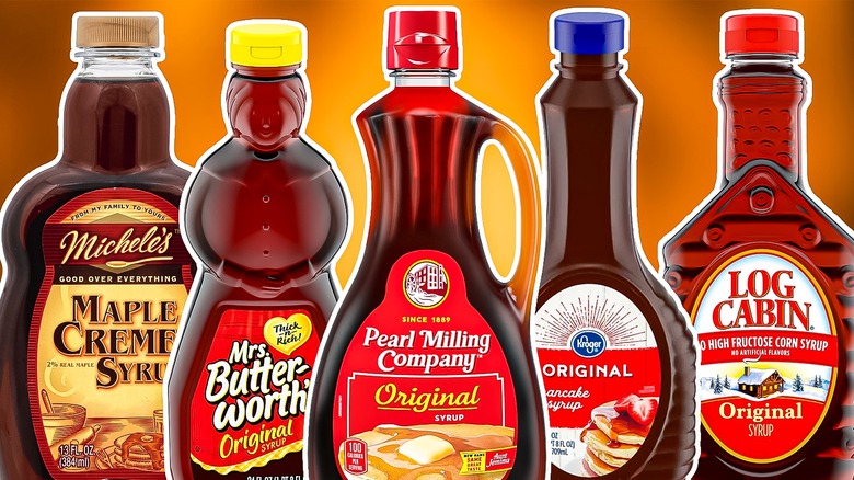 5 syrups on golden background