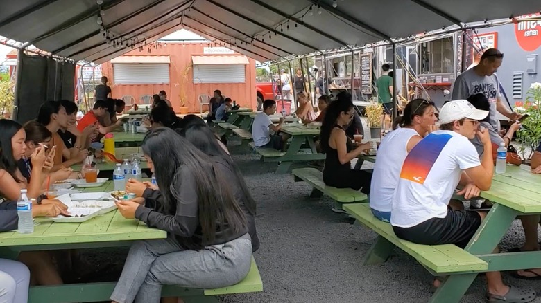A view of the outdoor food truck park near the Costco in Maui