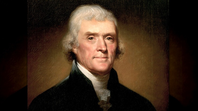 A head and shoulders portrait of Thomas Jefferson