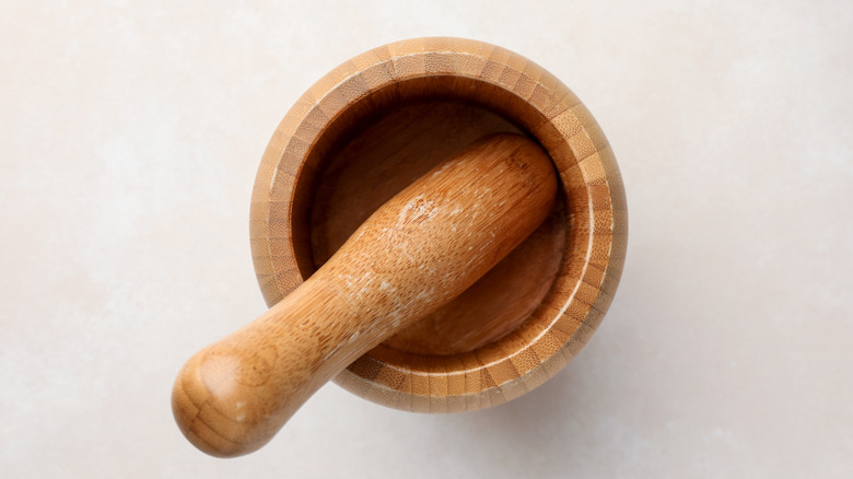 Wooden mortar and pestle