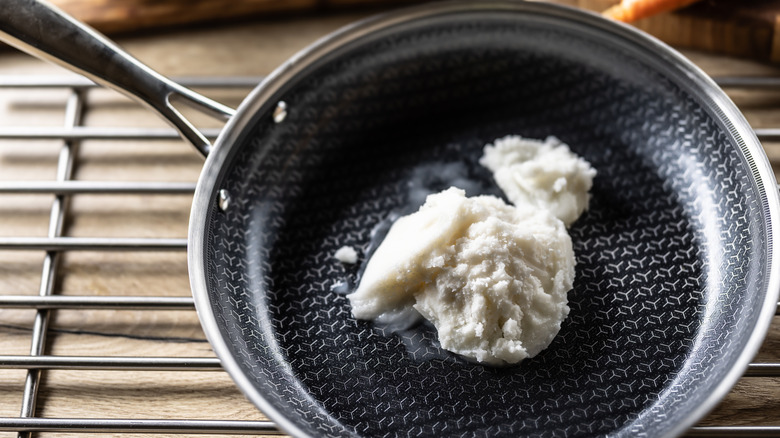 Pork lard in a nonstick pan