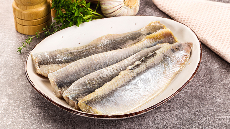 Pickled herring on a plate