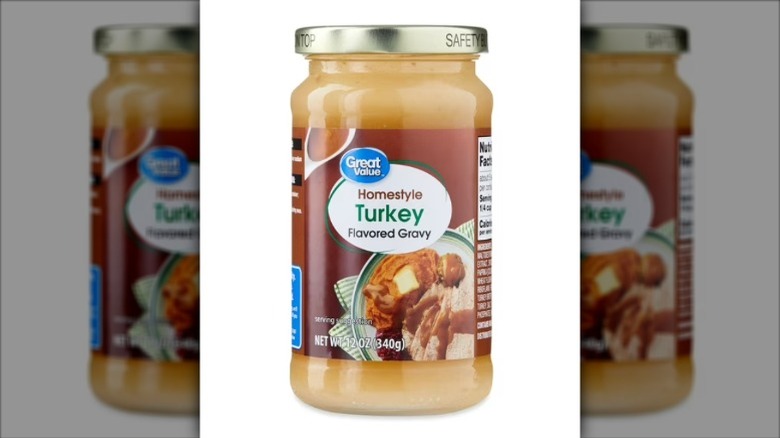 A jar of Great Value Homestyle Turkey Flavored Gravy