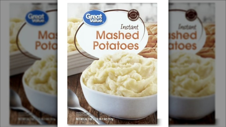 A box of Great Value Instant Mashed Potatoes
