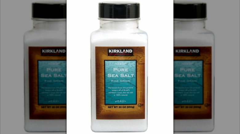 Kirkland Signature Pure Sea Salt on white background