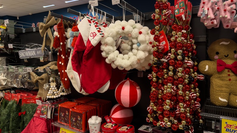 Christmas goods on display in a supermarket