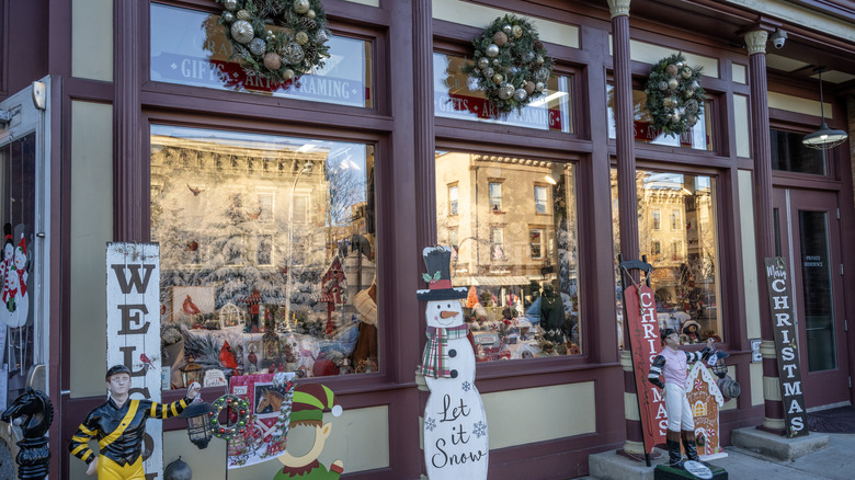A Christmas display is seen in a shop window