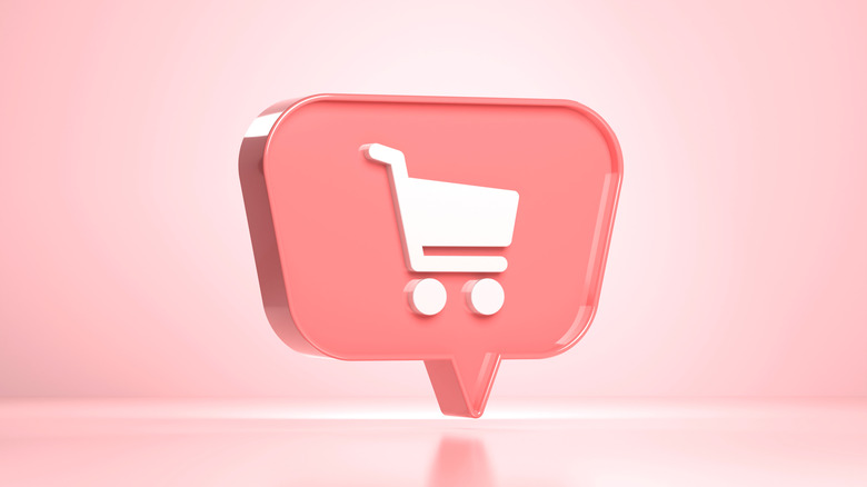 A shopping cart is displayed in a pink speech bubble