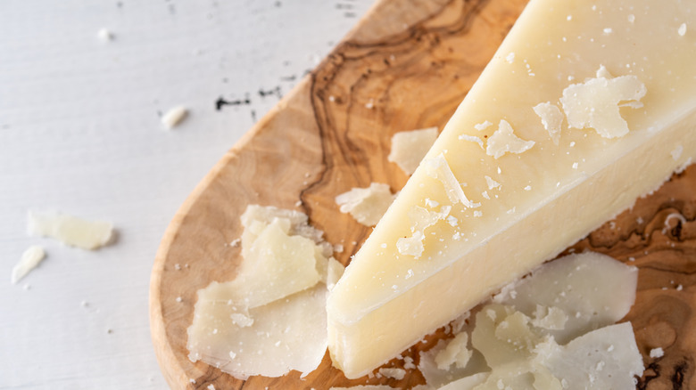 A wedge of pecorino romano cheese