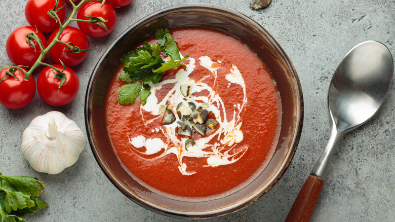 Tomato soup with cream and pumpkin seeds