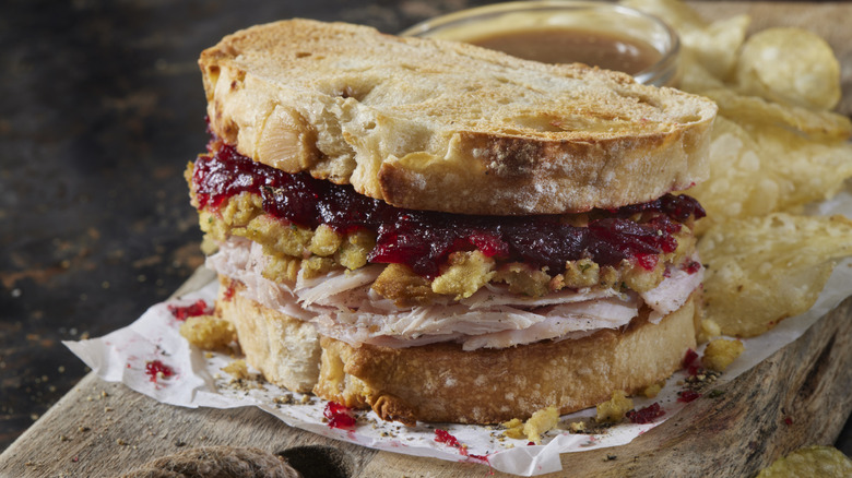 Thanksgiving leftovers sandwich