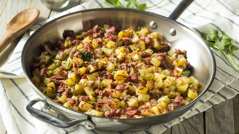 Corned beef hash in a pan