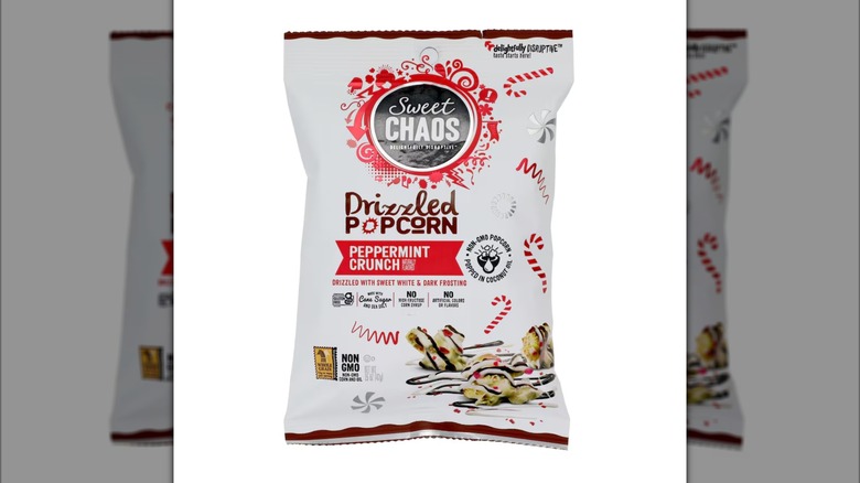 A bag of Sweet Chaos Peppermint Crunch Kettle Corn