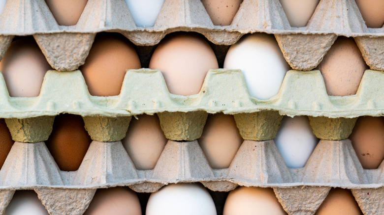 Eggs stacked in cardboard cartons