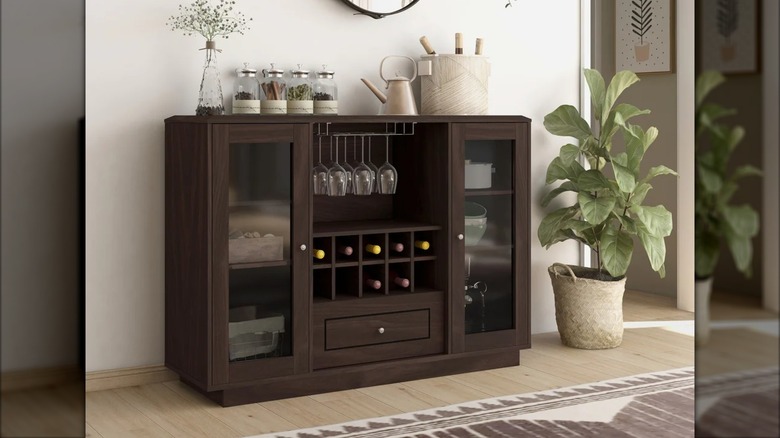 Product image of Furniture of America Rustic Espresso 6-shelf Dining Buffet with Wine Rack