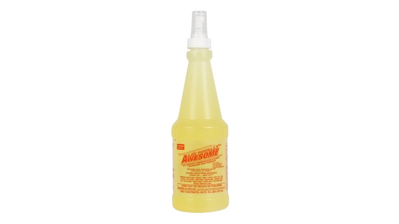 Dollar Tree's LA's Totally Awesome All-Purpose Cleaner in a clear bottle with a white background