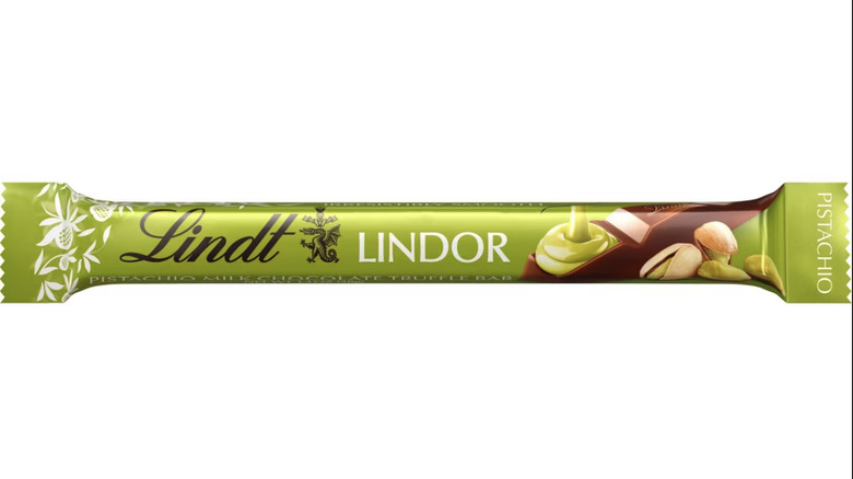 Lindt pistachio truffle stick on white background