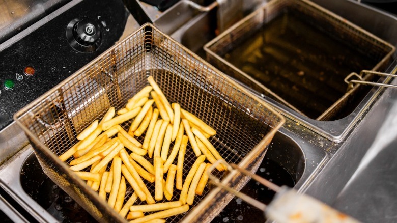chips in an industrial fryer