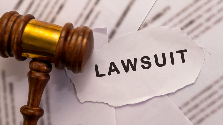 Lawsuit paper and a wooden gavel