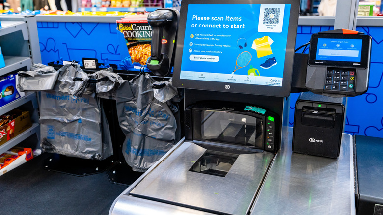Walmart small self-checkout kiosk