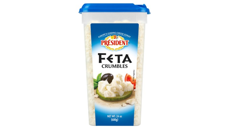 Container of President Crumbled Feta Cheese