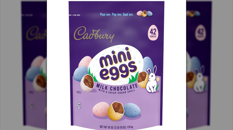 A purple resealable bag of Cadbury Mini Eggs