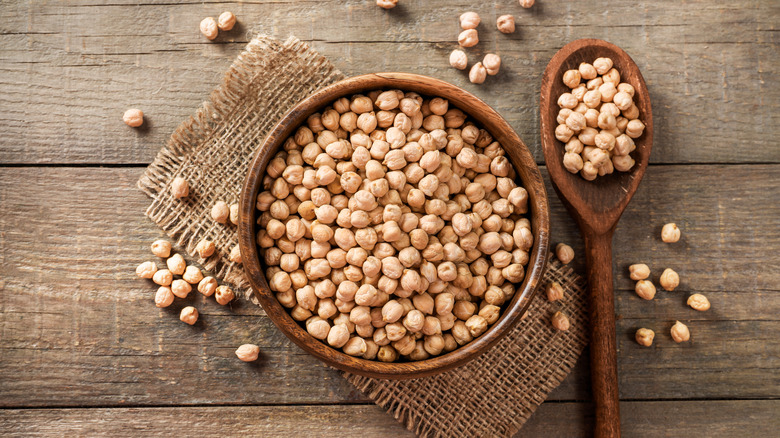 Wooden bowl of chickpeas