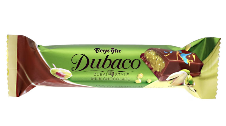 Beyoglu Dubaco bar in a green package on white background