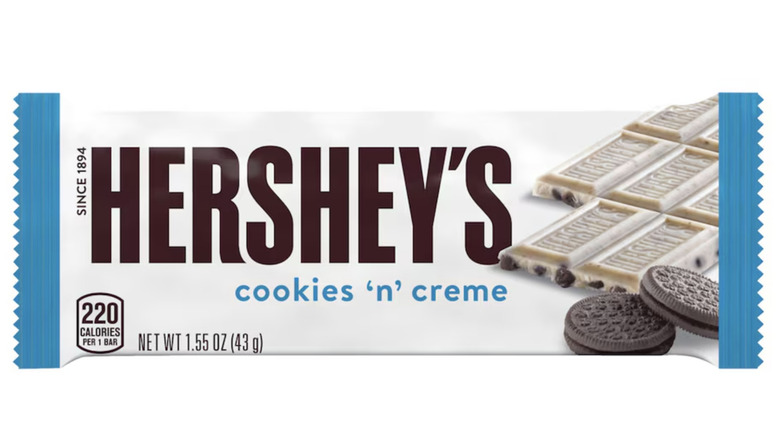 Cookies and cream Hershey's bar on white background