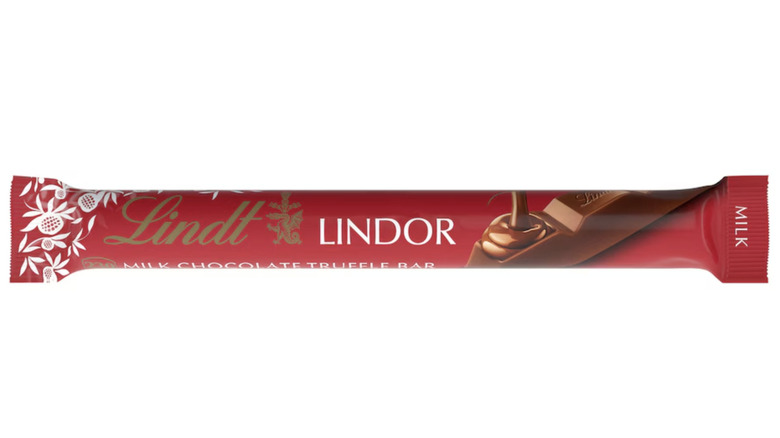 Lindt Lindor truffle bar in a red package on white background