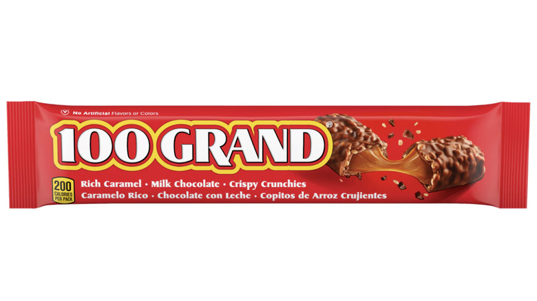 100 Grand bar in a red package on white background
