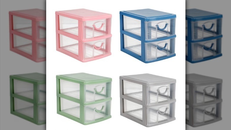 Pastel two tier drawers on white background