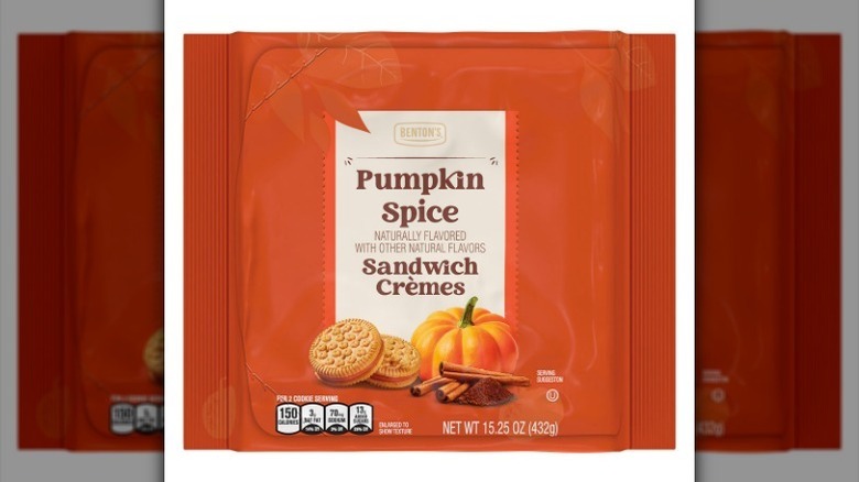 Pumpkin spice sandwich cremes on white background