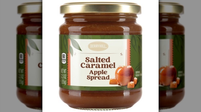 Salted caramel apple spread on white background