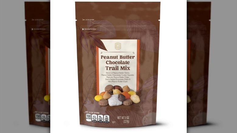 Peanut butter trail mix on white background