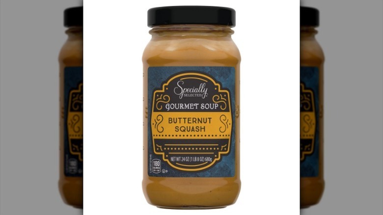 Butternut squash soup jar on white background