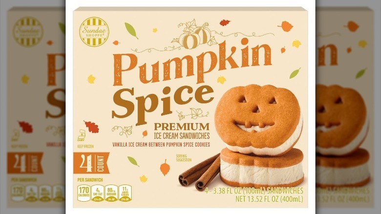 Pumpkin spice ice cream sandwich box on white background