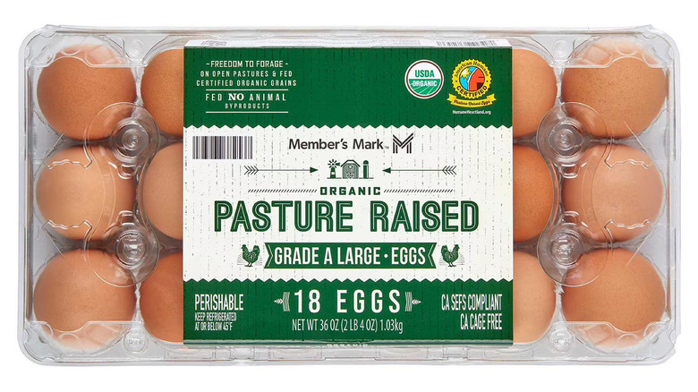 18-count plastic container of Member's Mark organic pasture raised eggs