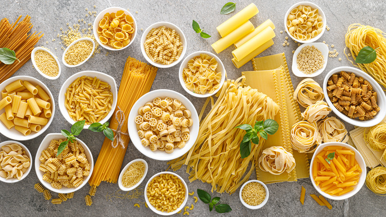 Various kinds of uncooked pasta