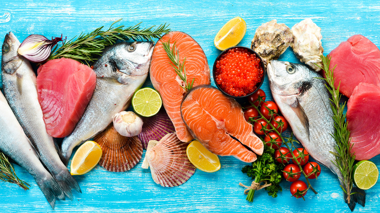 various types of raw fish