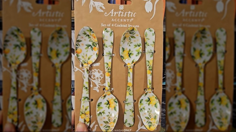 4 pack of lemon printed cocktail spoons at a HomeGoods store.