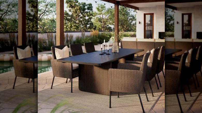 VITTSKAR eight person table set in outdoor space