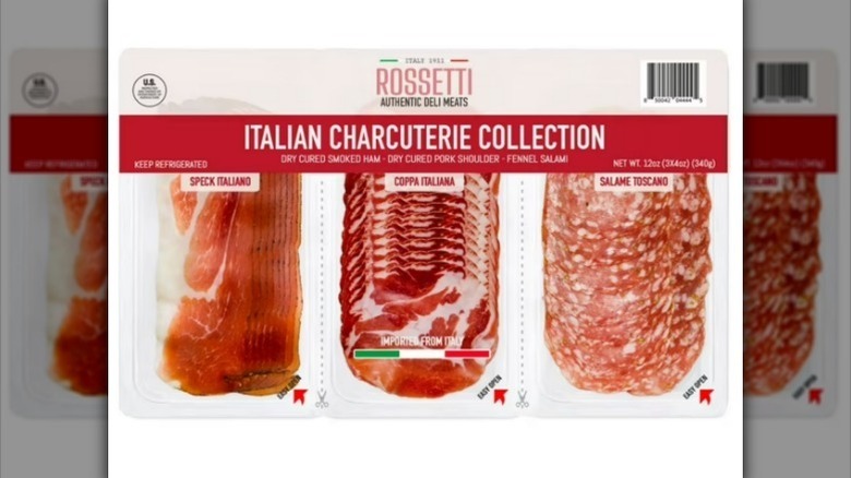 Italian charcuterie collection on white background