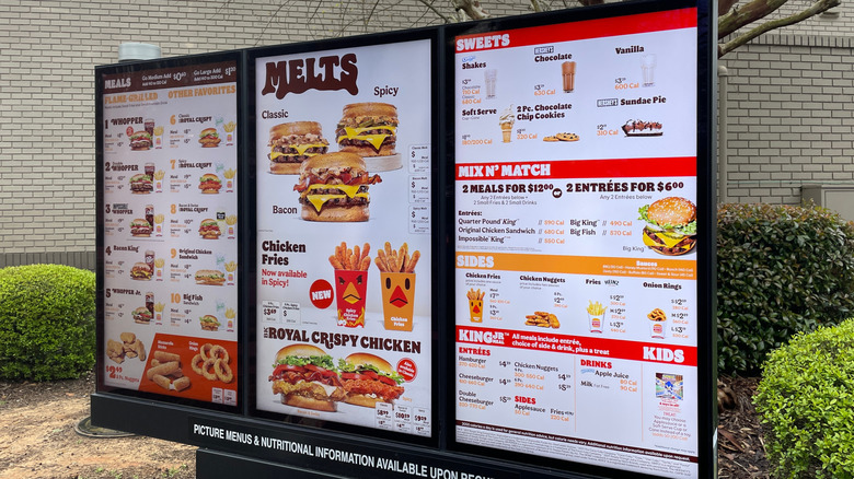Signboard with Burger King's regular and limited-time menus