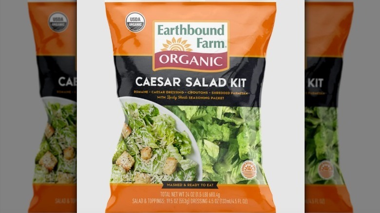 Caesar salad kit on white background