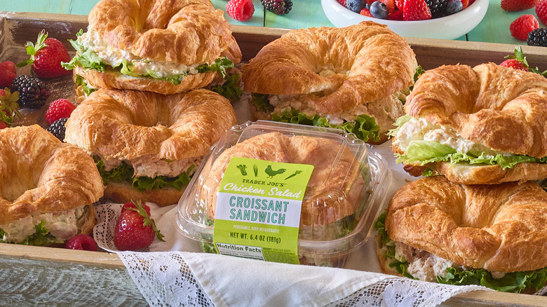Chicken salad croissant sandwiches on a platter